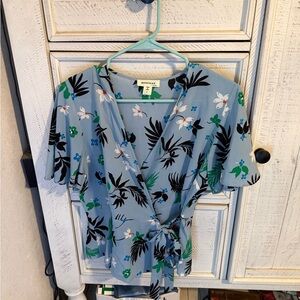 Monteau Blue Floral Wrap Blouse